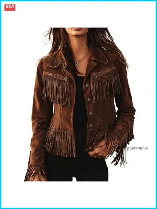 Jackets & Blazers - Vintage Lapel Long Sleeve Faux Suede Leather Tassel Fringe Motorcycle Jacket